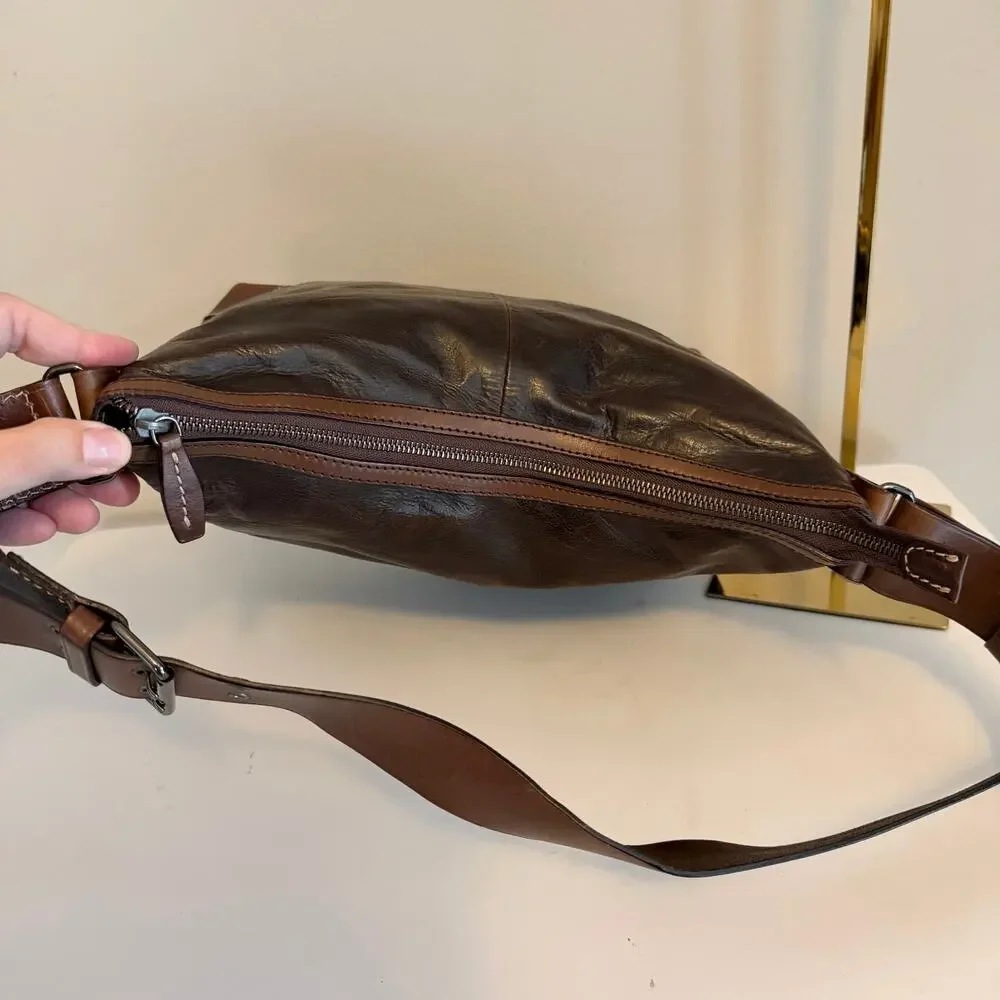 Francesco Biasia Hobo Shoulder Bag Brown Split Leather Vintage Made in Italy - Picture 8 of 11